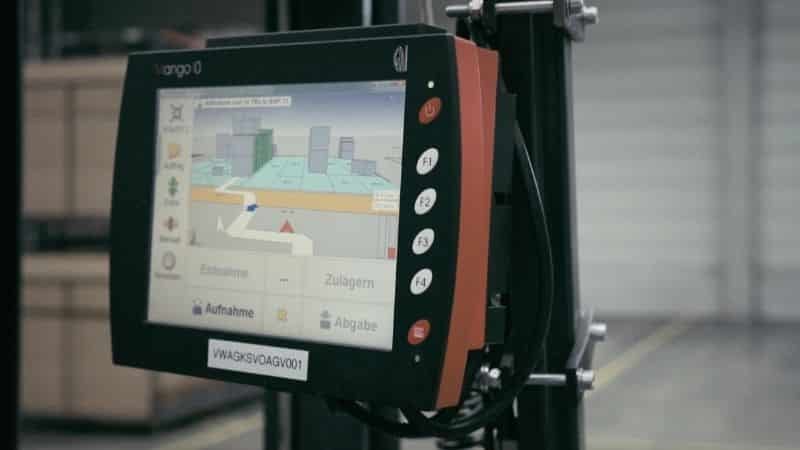 A "forklift GPS" map directing a manual forklift within a warehouse