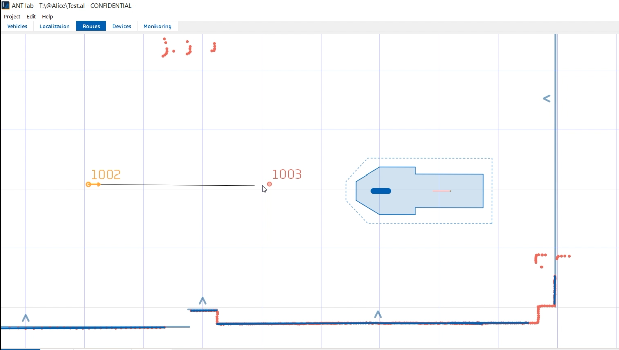 Creating routes in ANT lab for automated vehicles to navigate.